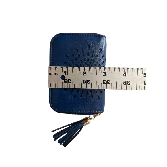 Aphison RFID-Blocking Card Holder Wallet Tassel Zipper Closure Navy Blue - Picture 6 of 8